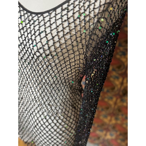 Sequined Mesh Top Long Sleeve Club Party Rave Festival Burning Man ptp 16-18 - Picture 2 of 4